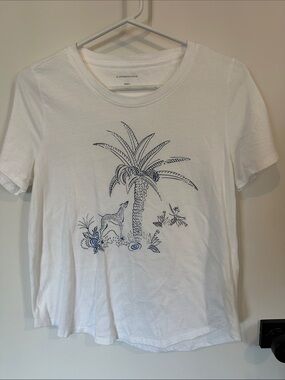 Anthropologie White Tee with Navy Palm Illustration